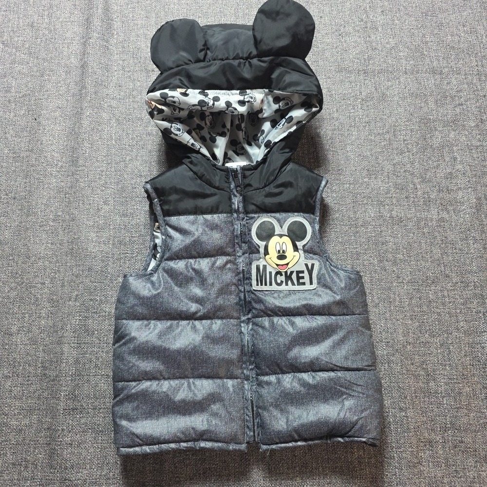 Disney Mickey Mouse Puffer Vest Hooded With Ears 2T Boys